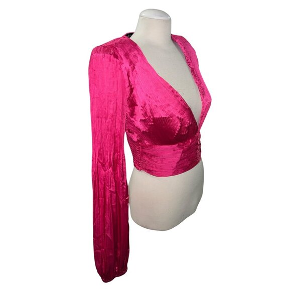 Do+Be Hot Pink Long Sleeve Plunging V-Neck Crop Top Size Large Womens - Picture 4 of 12